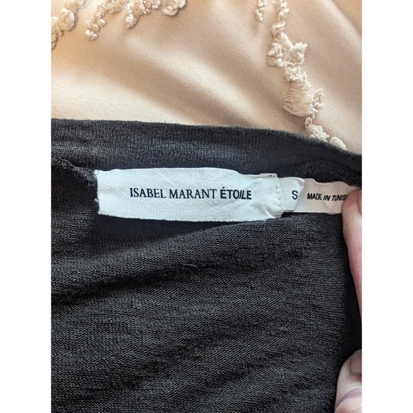 ISABEL MARANT Étoile Scoop Neck 3/4 sleeve dark army green shirt 100% linen Sz S - Picture 4 of 8